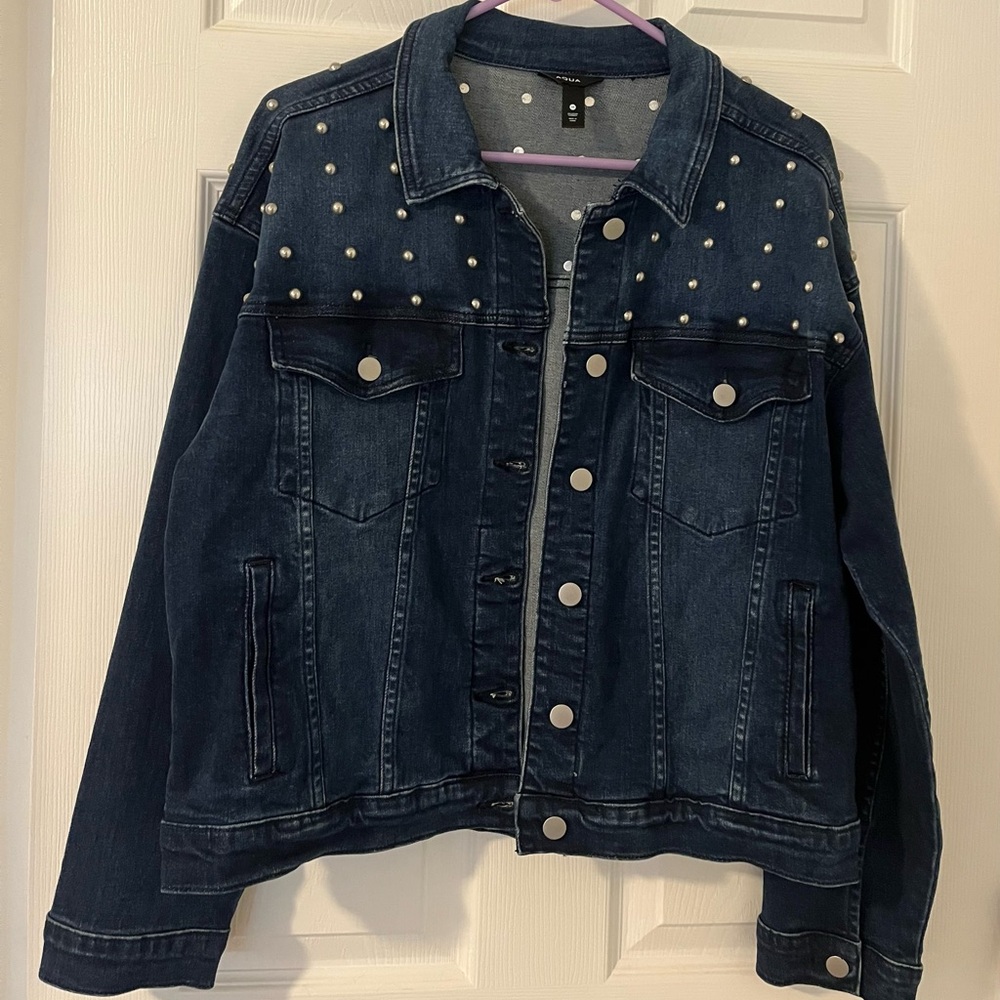 Aqua (Bloomingdales) Dark Blue Studded Jean Jacket